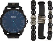AMERICAN EXCHANGE Leather Strap Watch & Bracelets Set, 55mm