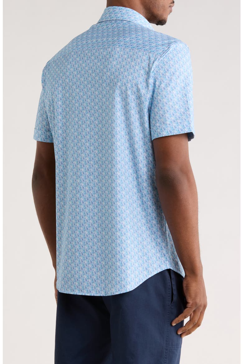 Geometric Short Sleeve Woven Button-Up Shirt, Alternate, color, AQUA