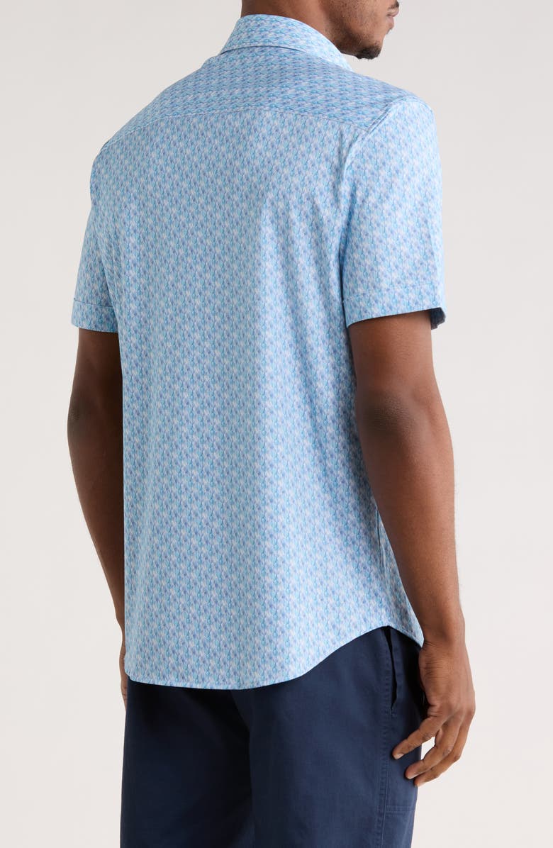 Bugatchi Geometric Short Sleeve Woven Button-Up Shirt, Alternate, color, Aqua