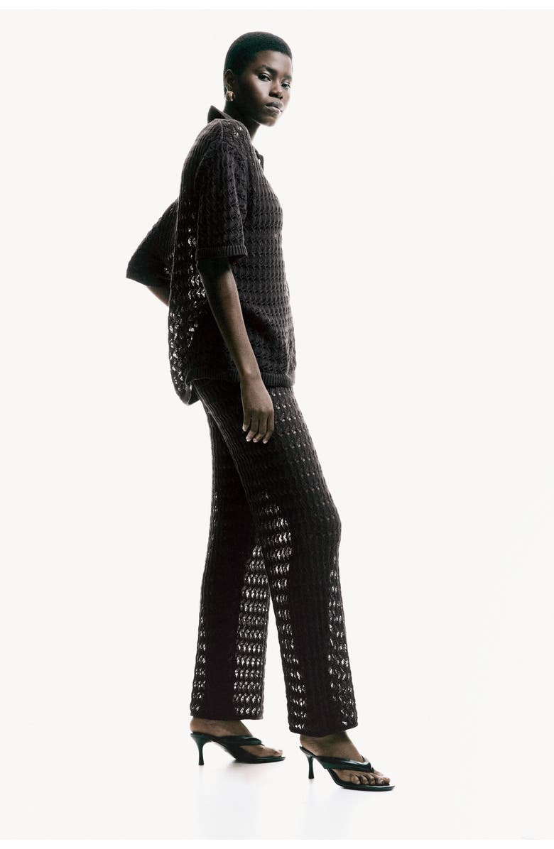 H&M Crochet-look Cotton Trousers, Alternate, color, Dark Brown