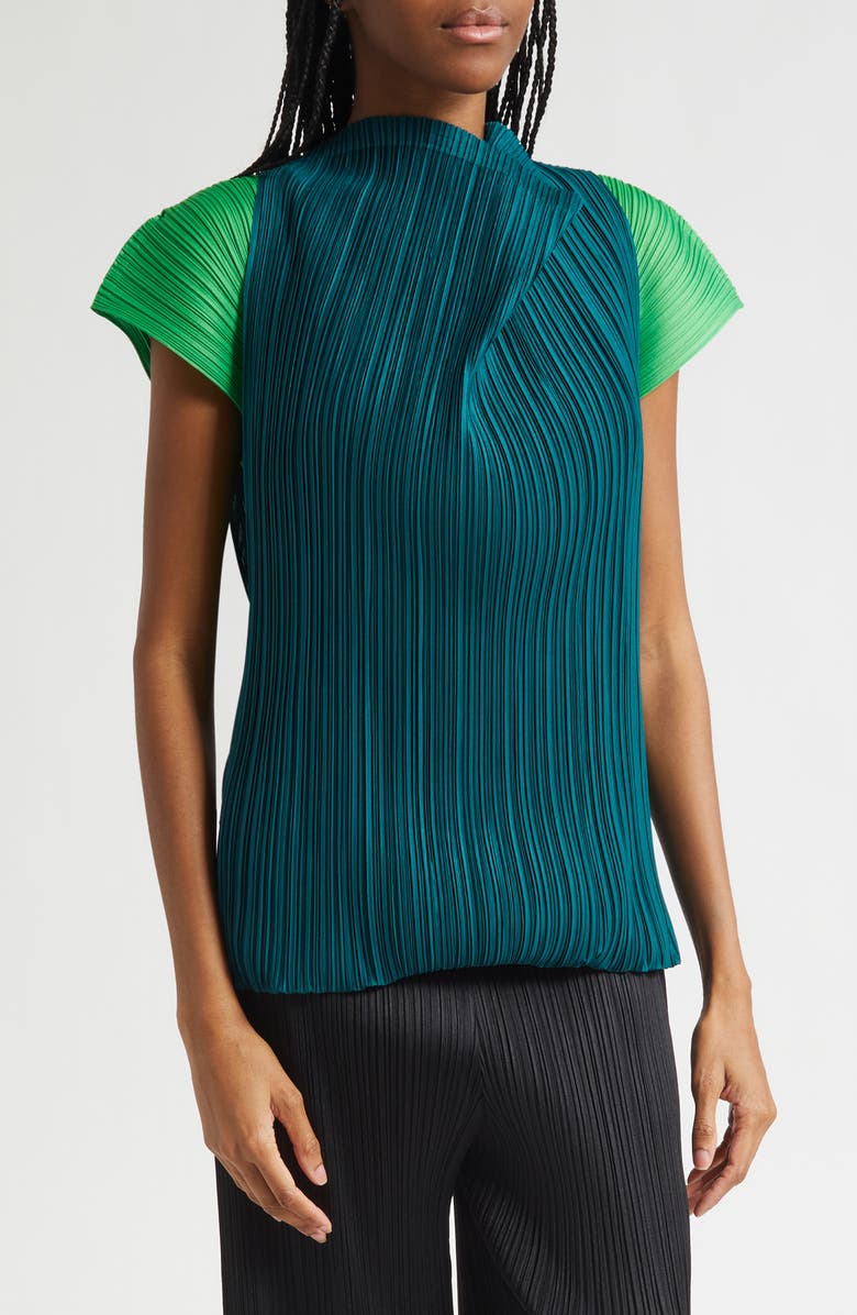 Pleats Please Issey Miyake Swing Colorblock Pleated Convertible Midi Dress, Alternate, color, Green