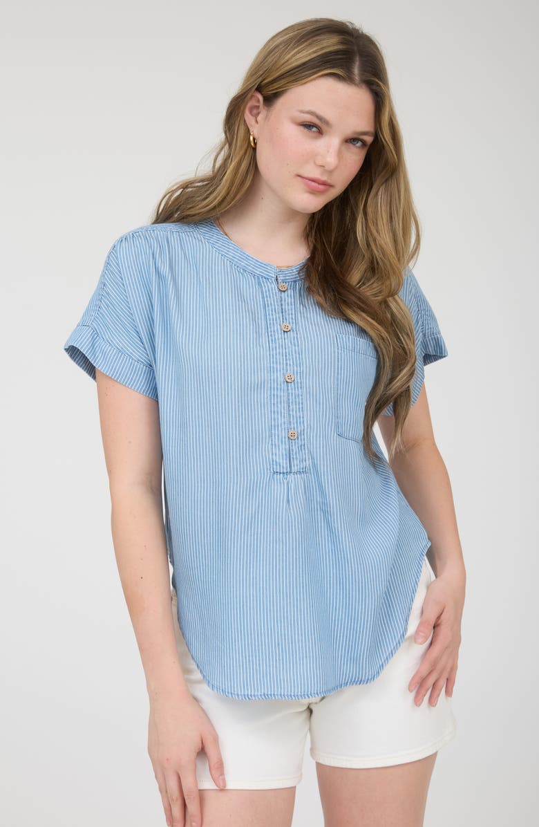 Blu Pepper Button Up Stripe Top, Alternate, color, Chambray