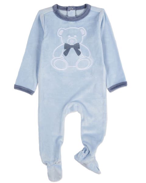 Teddy Snuggles Embossed Cotton Velour Footie