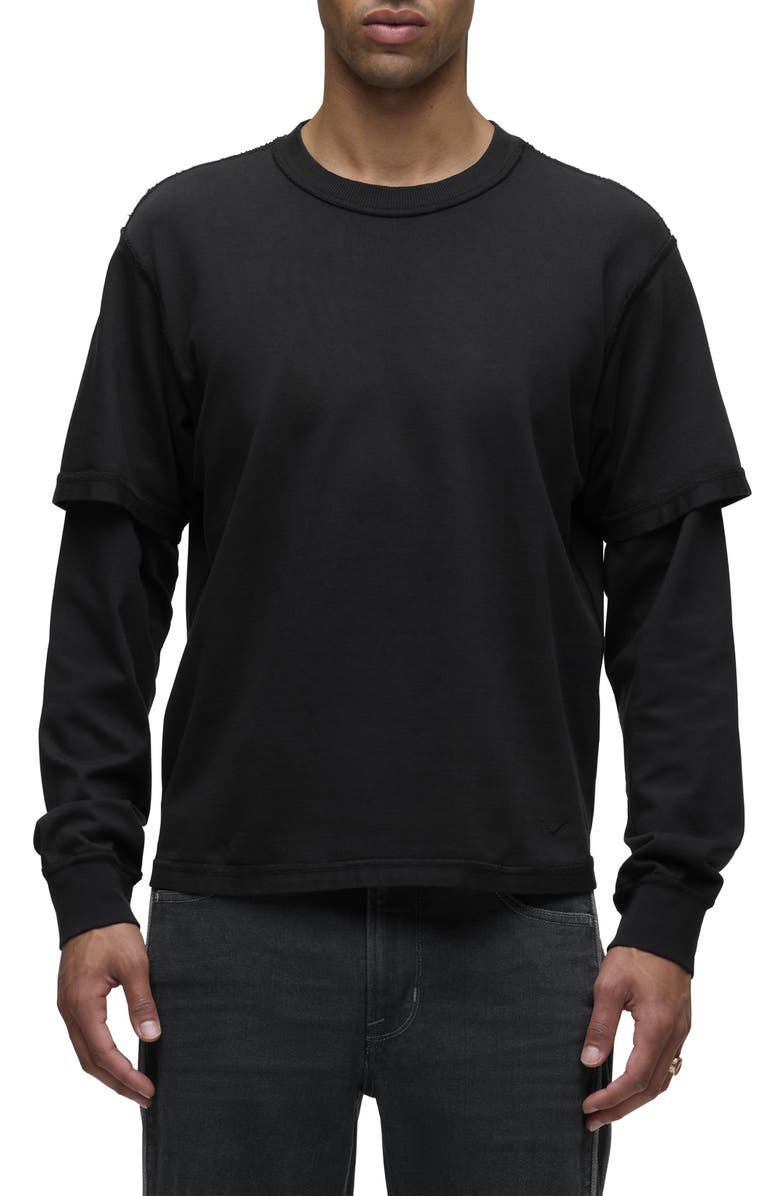 Hudson Jeans Hybrid Layered Long Sleeve Cotton T-Shirt, Main, color, Black