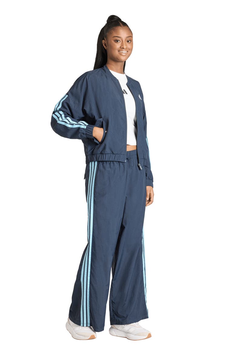 3-Stripes Windbreaker Bomber Jacket, Alternate, color, NIGHT NAVY/ ICEY BLUE