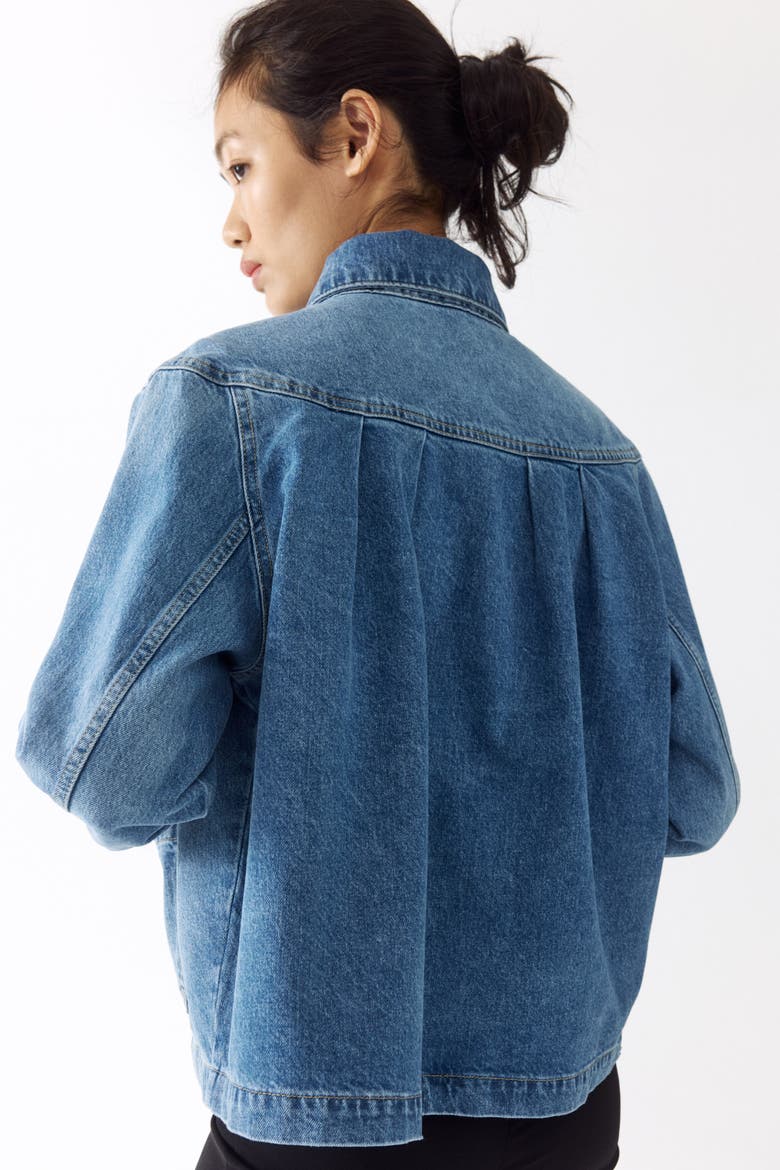 Oversized Pleated Denim Jacket, Alternate, color, Light denim blue