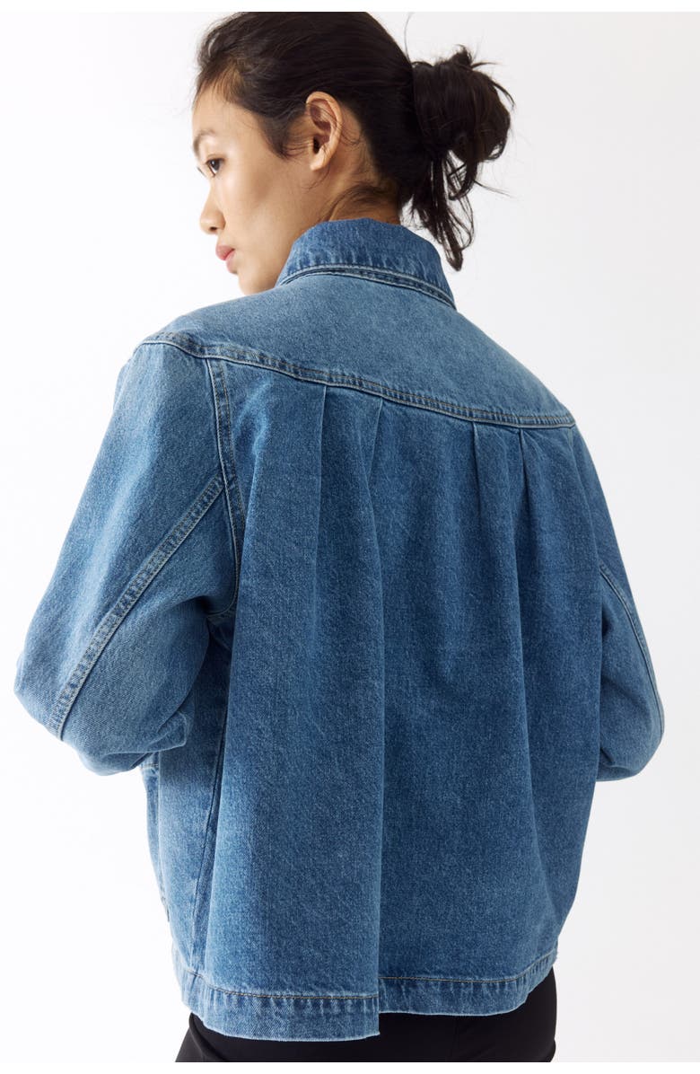 H&M Oversized Pleated Denim Jacket, Alternate, color, Light Denim Blue