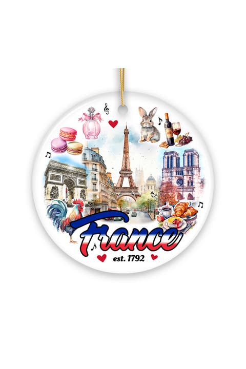 Paris Landmarks Watercolor France Ceramic Ornament