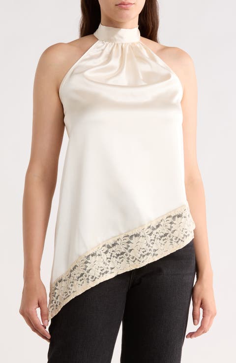 Satin Lace Asymmetrical Halter Top