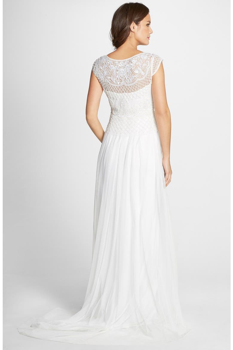 Beaded Cap Sleeve Gown, Alternate, color, IVORY