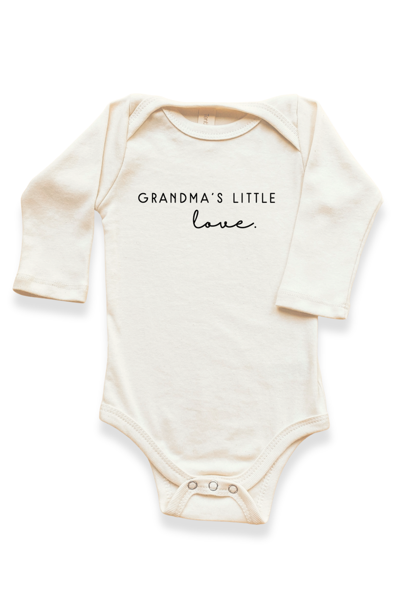 Tenth & Pine Grandma's Little Love - Organic Long Sleeve Baby Bodysuit, Main, color, Natural Black Lettering