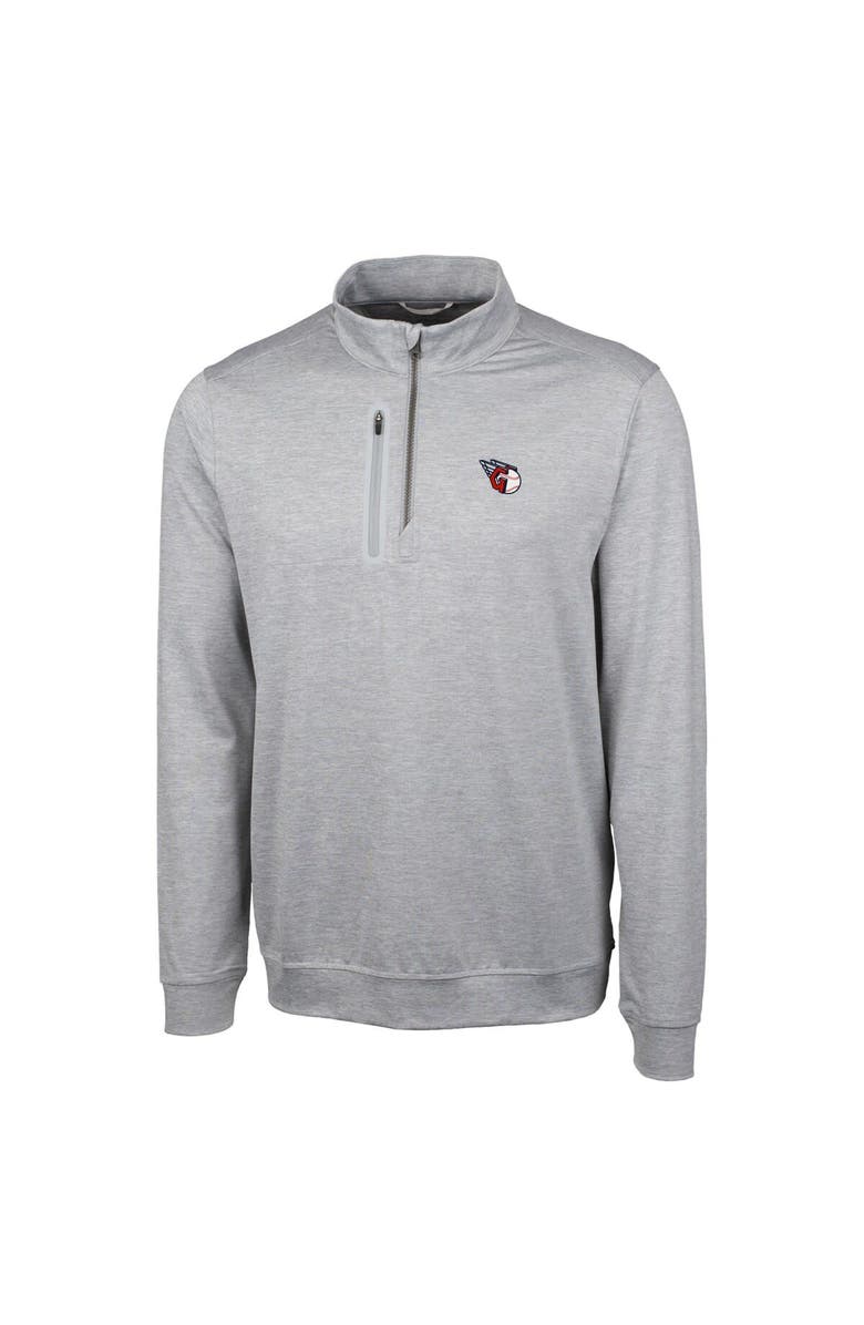 Cutter & Buck Men's Cutter & Buck  Gray Cleveland Guardians Stealth Heathered Quarter-Zip Pullover Top, Alternate, color, 