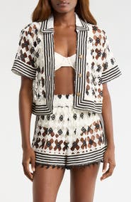 Ramy Brook Betty Crop Open Stitch Cover-Up Shirt