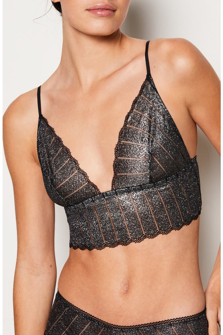 Illusions Metallic Longline Bralette, Alternate, color, BLACK