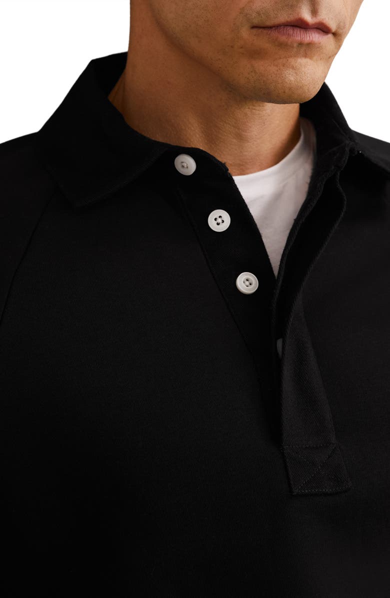 Reiss Costello Long Sleeve Cotton Blend Polo, Alternate, color, Black
