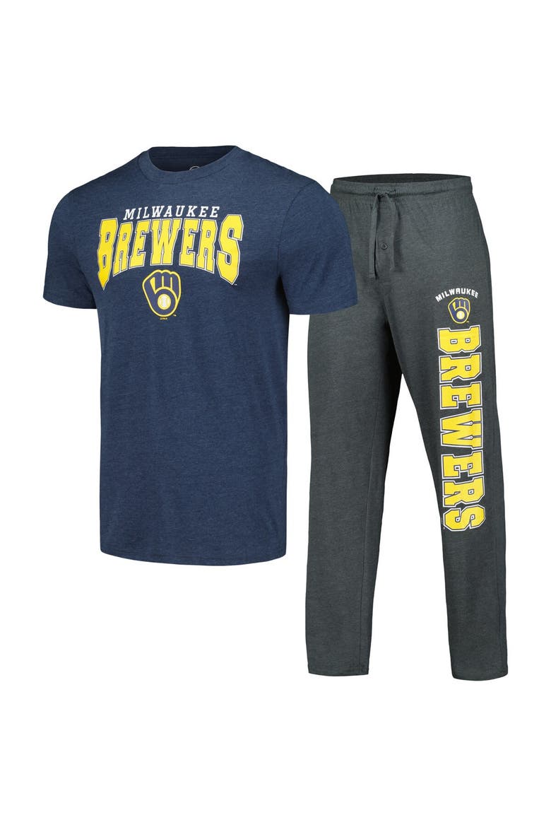 Men's Concepts Sport Charcoal/Navy Milwaukee Brewers Meter T-Shirt & Pants Sleep Set, Main, color, Charcoal