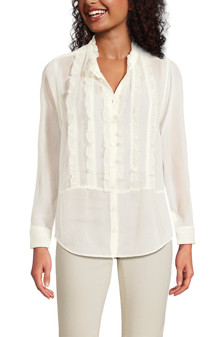 Chiffon Ruffle Front Long Sleeve Top, Main, color, Ivory