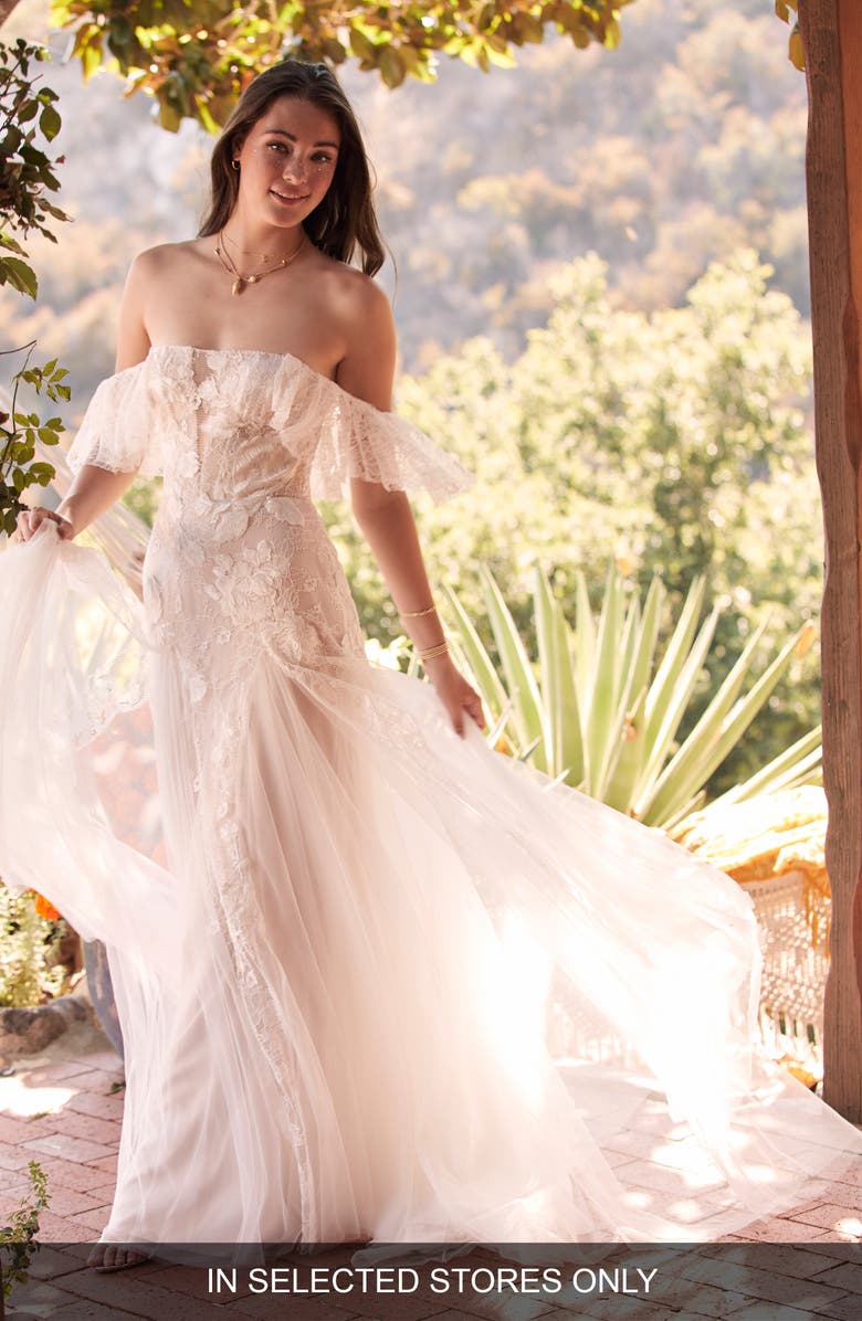 Willowby Mackinnon Off the Shoulder Lace & Tulle Wedding Dress, Main, color,