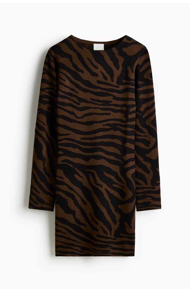 H&M Jacquard-knit Dress, Main, color, Dark Brown/Zebra Print