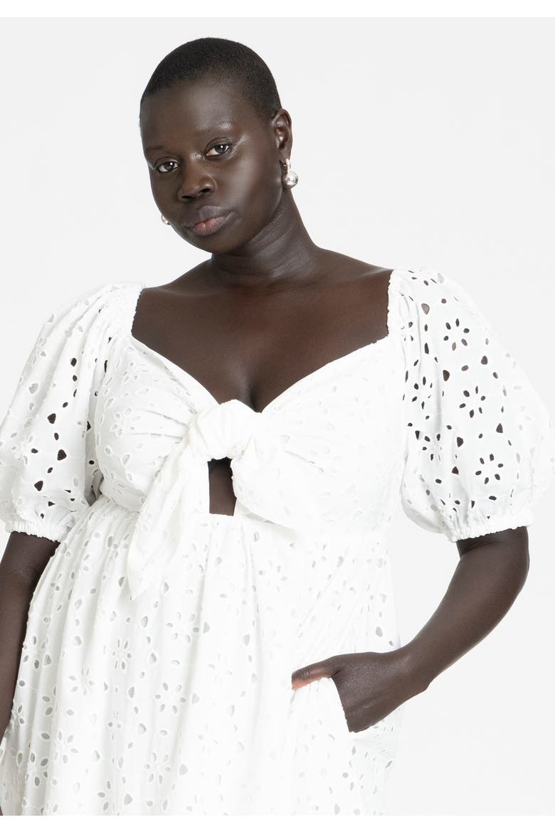 Eyelet Tie Front Maxi Dress, Alternate, color, SOFT WHITE