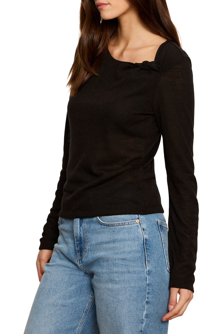 Suki Twist Detail Long Sleeve Rib Top, Alternate, color, BLACK
