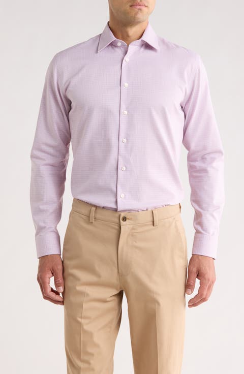 Trim Fit Premium Check Cotton Button-Up Shirt (Big & Tall)