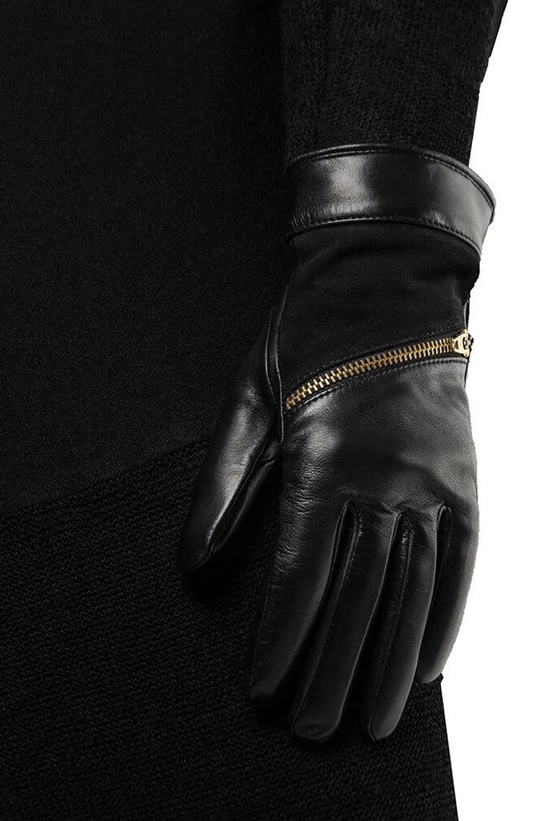 Paula Rowan Jacqueline 2 Back Zip Leather & Suede Gloves, Alternate, color, Brown