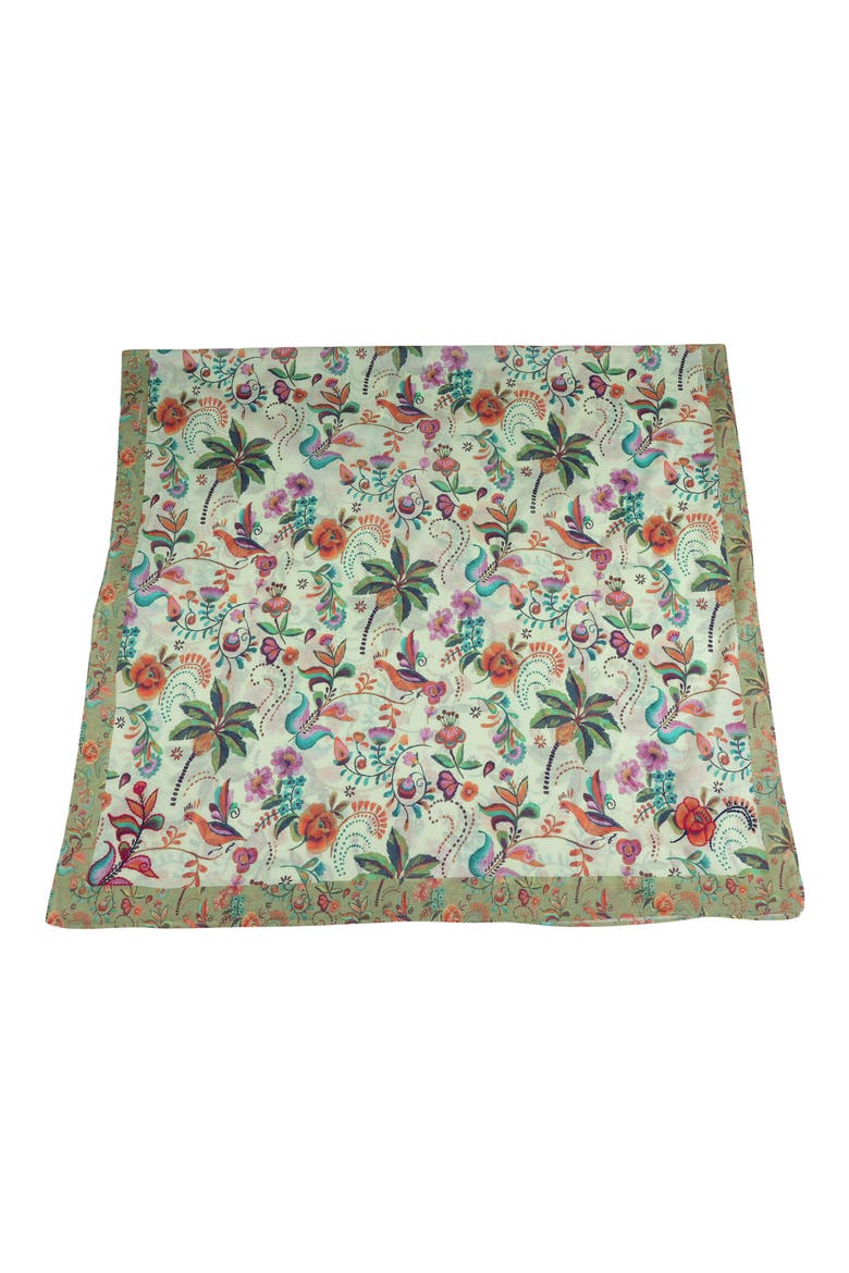 Floral Cotton Scarf, Alternate, color, GREEN
