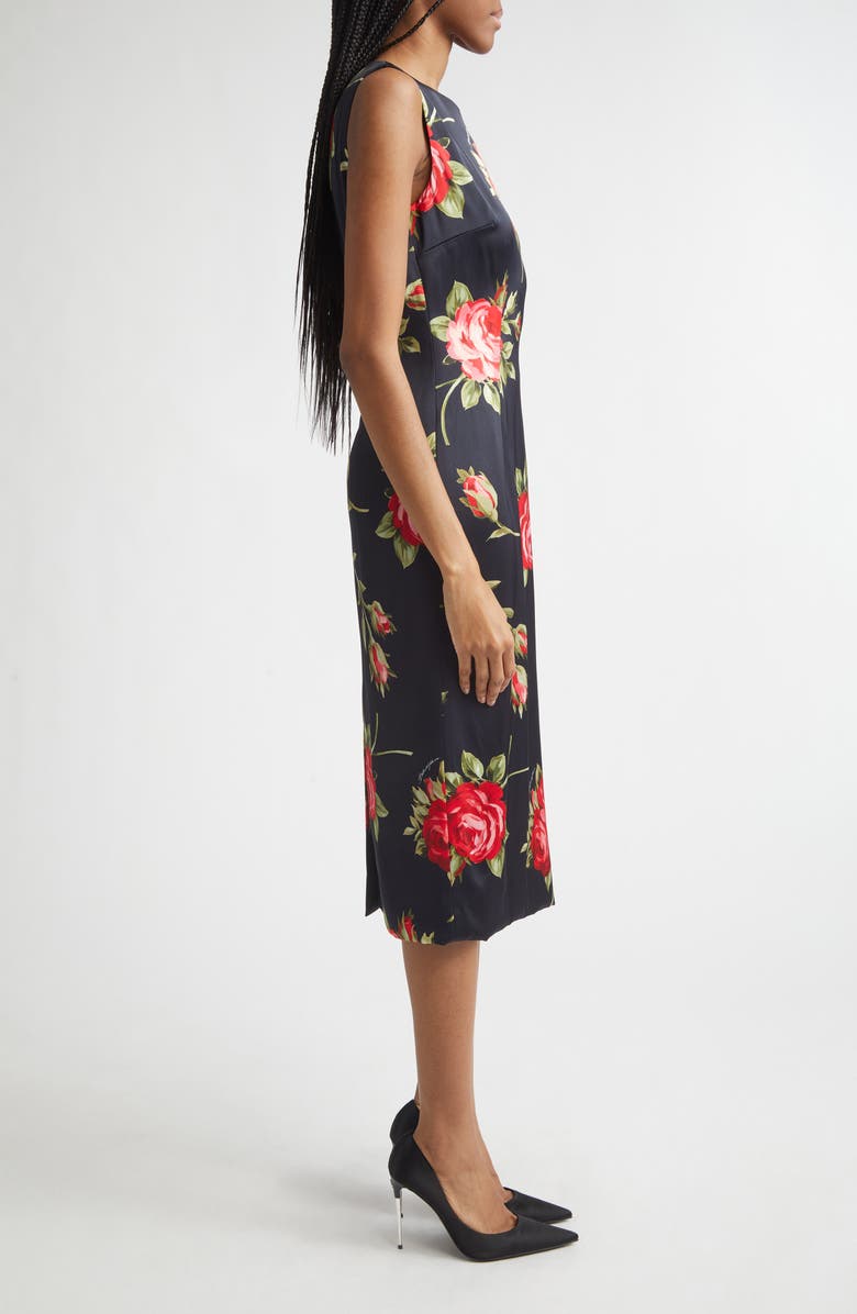 Dolce&Gabbana Rose Bouquet Print Stretch Satin Cocktail Dress, Alternate, color, Bouquet Rose Nero