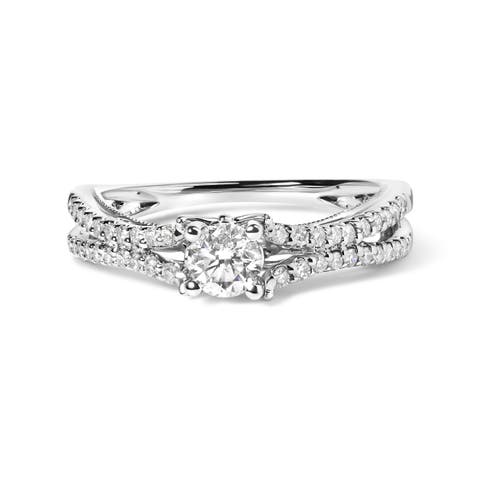 14K White Gold 5/8 Cttw Diamond Split Shank Engagement Ring