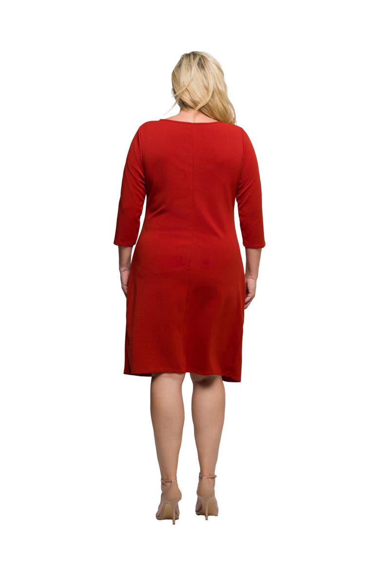 Plus Size Three Quarter Sleeve Ruched Tulip Hem Mini Dress, Alternate, color, Rust