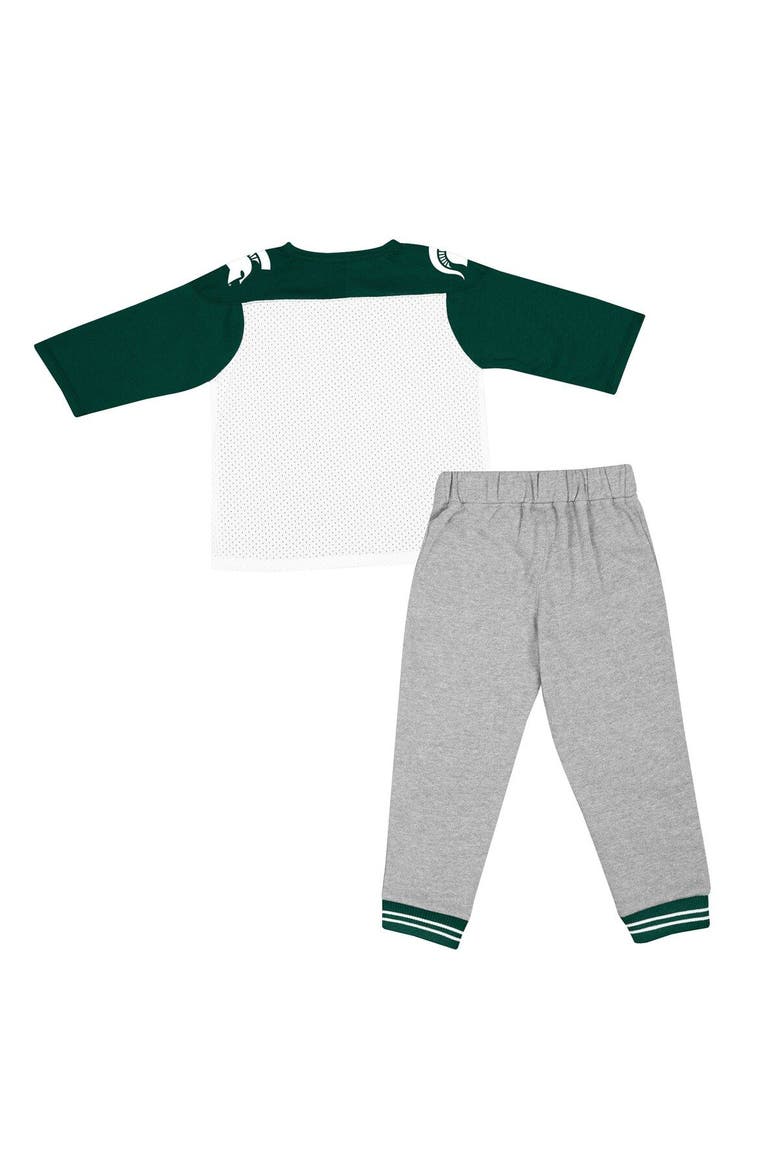 Toddler Colosseum Green/Heather Gray Michigan State Spartans Jingtinglers Football V-Neck Jersey T-Shirt & Pants Set, Alternate, color, Green