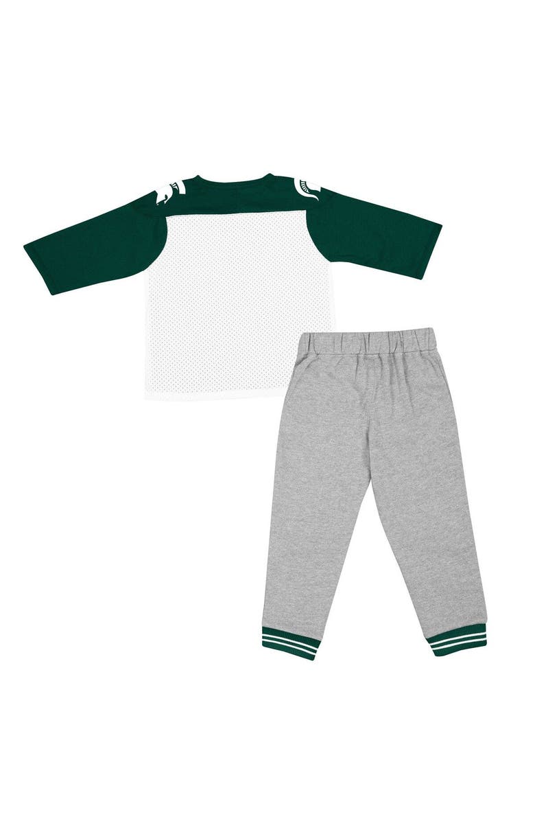 COLOSSEUM Toddler Colosseum Green/Heather Gray Michigan State Spartans Jingtinglers Football V-Neck Jersey T-Shirt & Pants Set, Alternate, color,