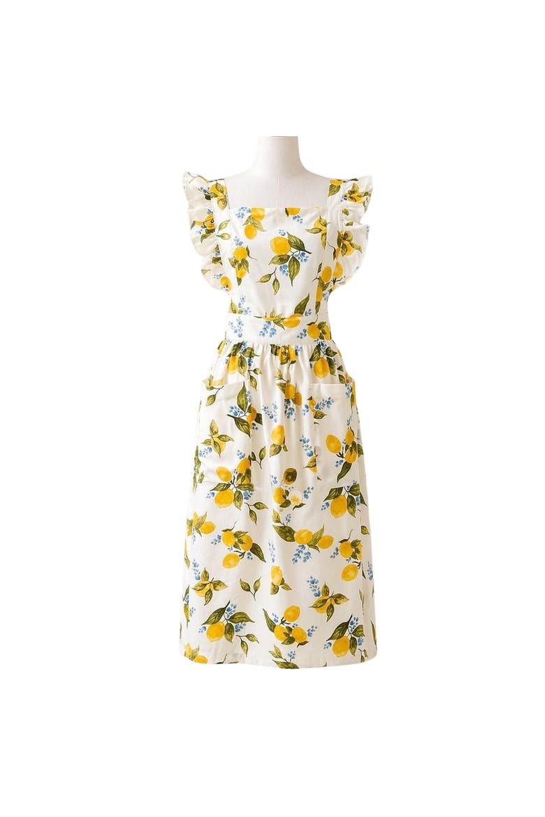 Capri Lemon Mommy Hostess Apron, Main, color, Yellow Lemon