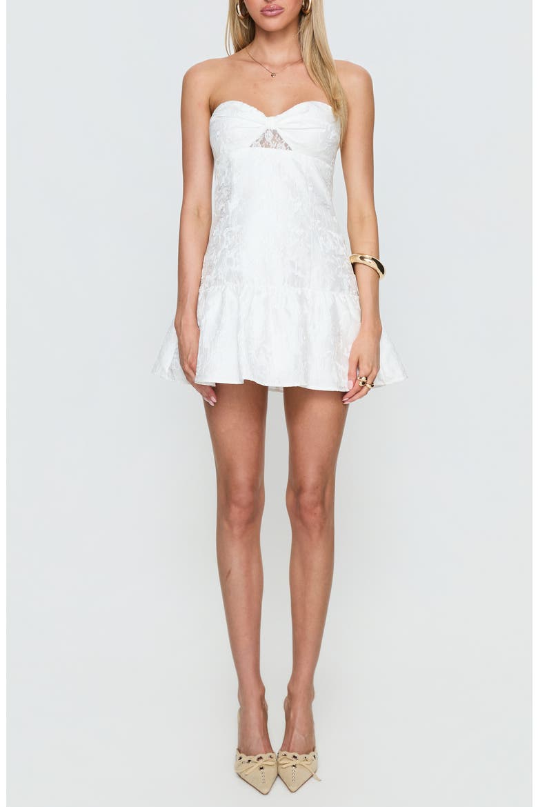 Aubriana Jacquard Strapless Minidress, Main, color, WHITE