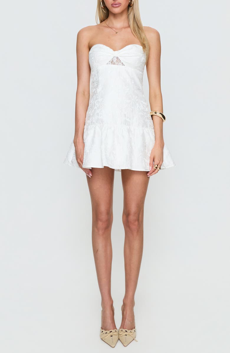 Princess Polly Aubriana Jacquard Strapless Minidress, Main, color, White
