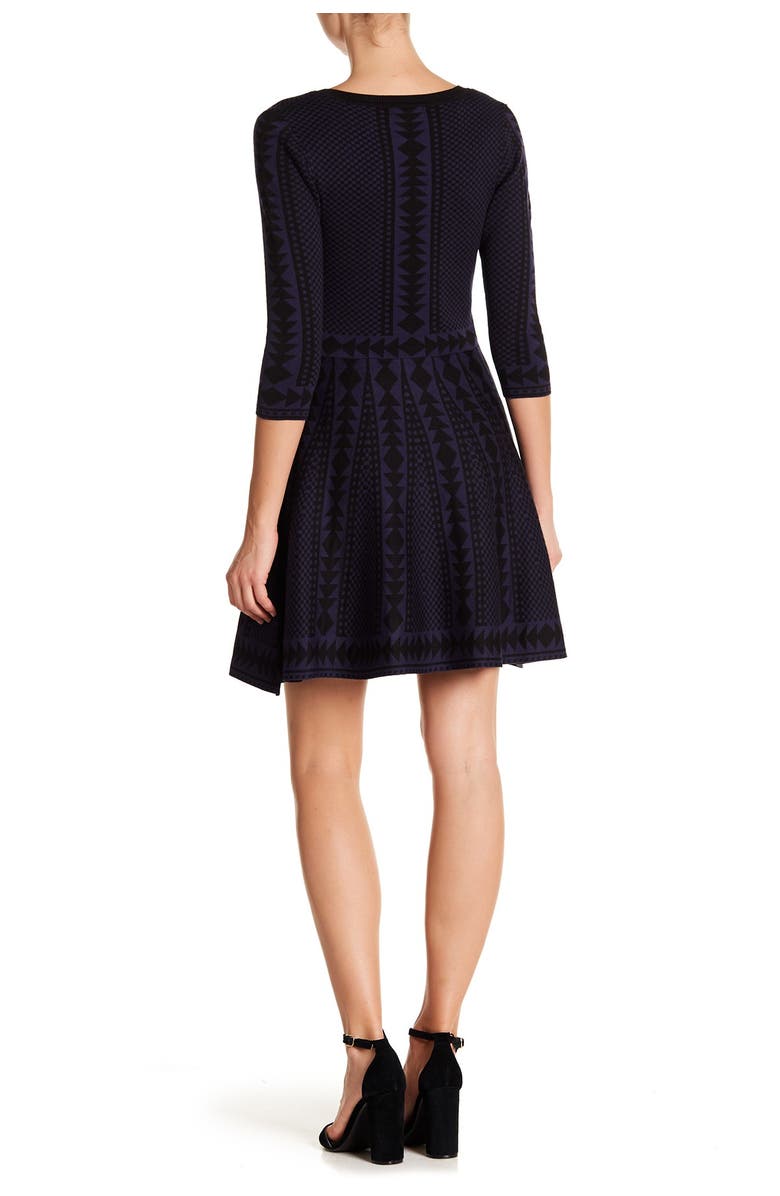 Nina Leonard Geometric Print Sweater Dress, Alternate, color, 