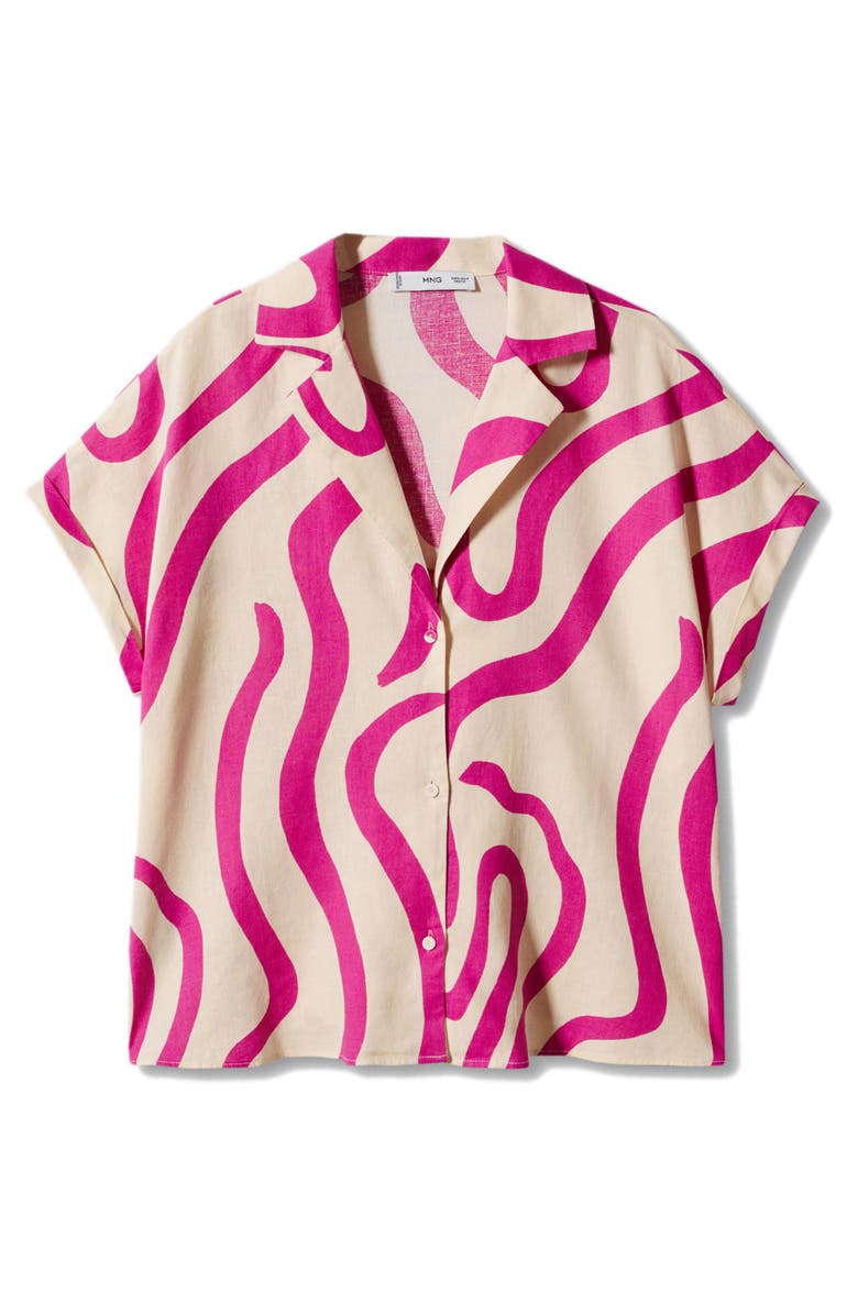 MANGO Print Linen Blend Camp Shirt, Alternate, color, 