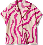 MANGO Print Linen Blend Camp Shirt