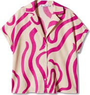MANGO Print Linen Blend Camp Shirt