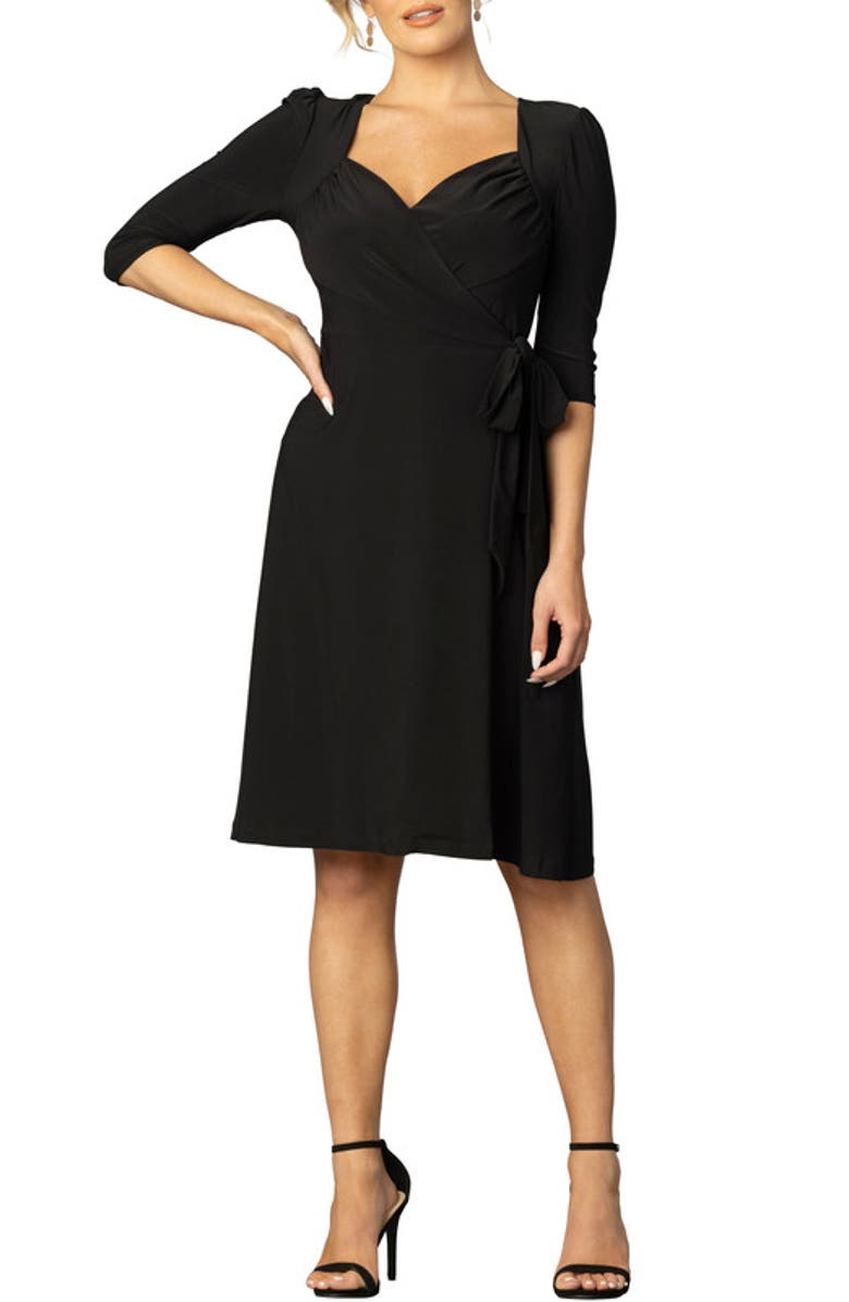 Kiyonna Sweetheart Midi Wrap Dress, Main, color, Black Noir