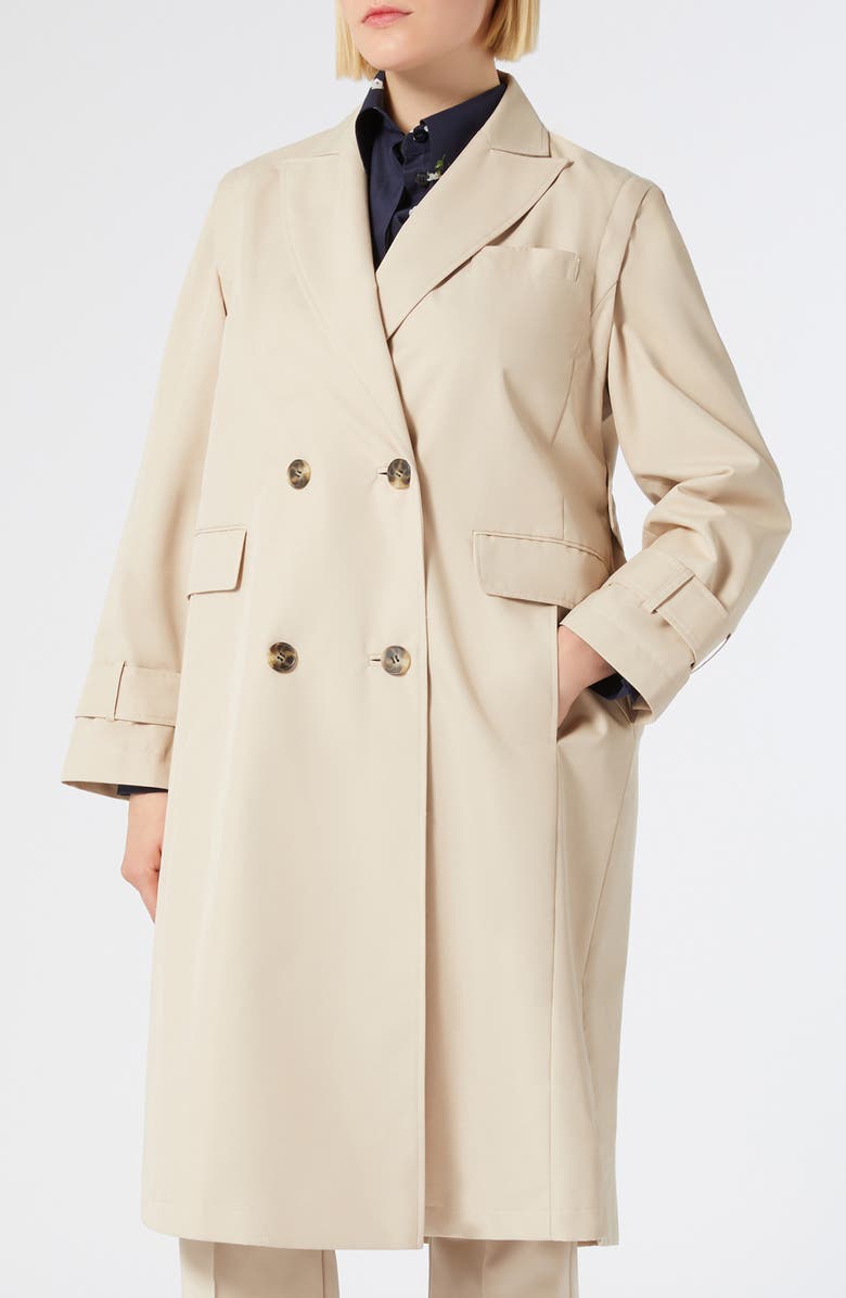 Marina Rinaldi Zanzero Double Breasted Convertible Raincoat, Main, color, Beige