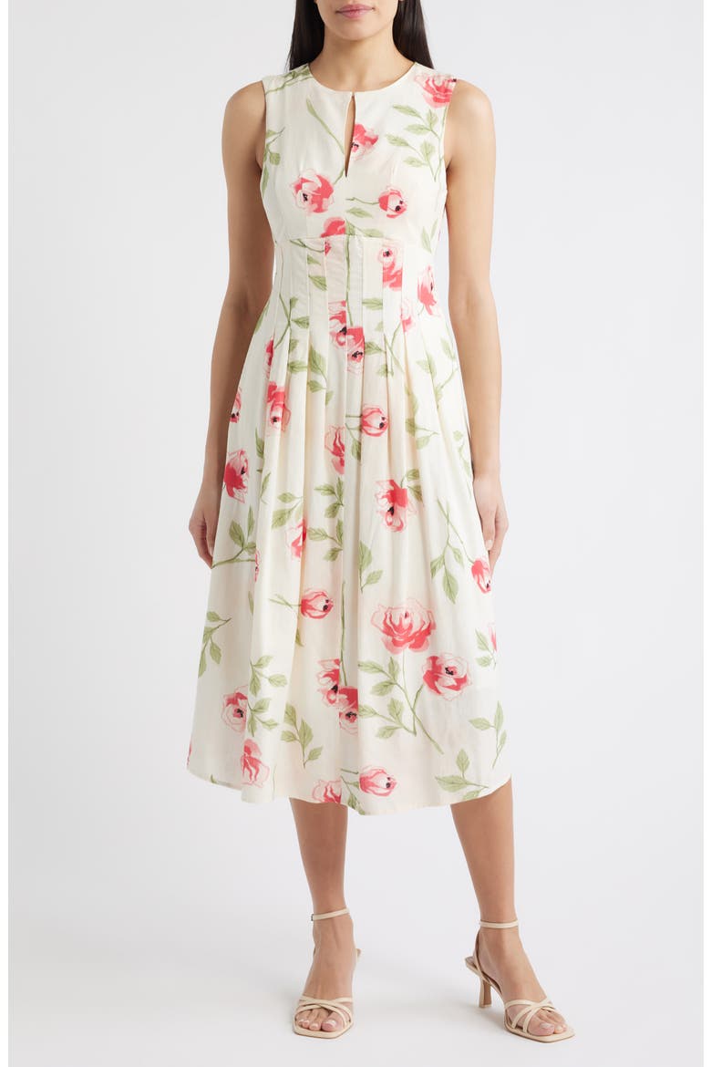 Floral Pintuck Waist Dress, Main, color, IVORY FLORAL