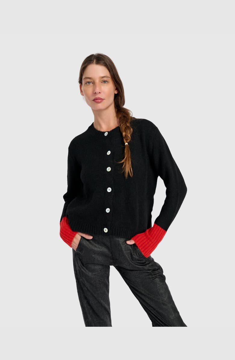 Alembika Blackbird Cardigan, Alternate, color, Black/Vermillion
