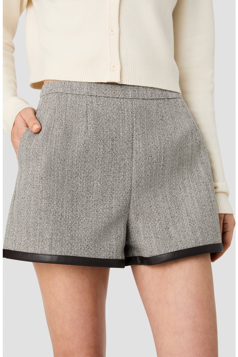 Speckled Herringbone Shorts with Faux Leather Trim, Alternate, color, SPECKLED HERRINGBONE