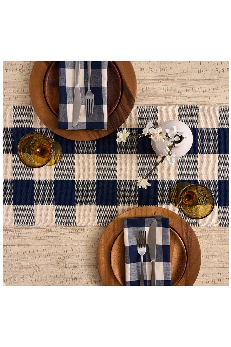 Checkered Fringe Cotton Table Runner, Alternate, color, BLUE