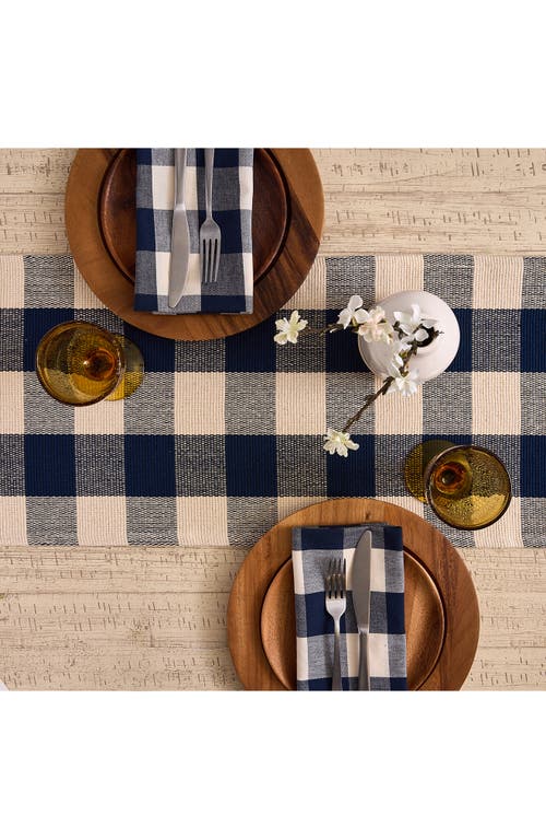 Design Imports Checkered Fringe Cotton Table Runner In Blue