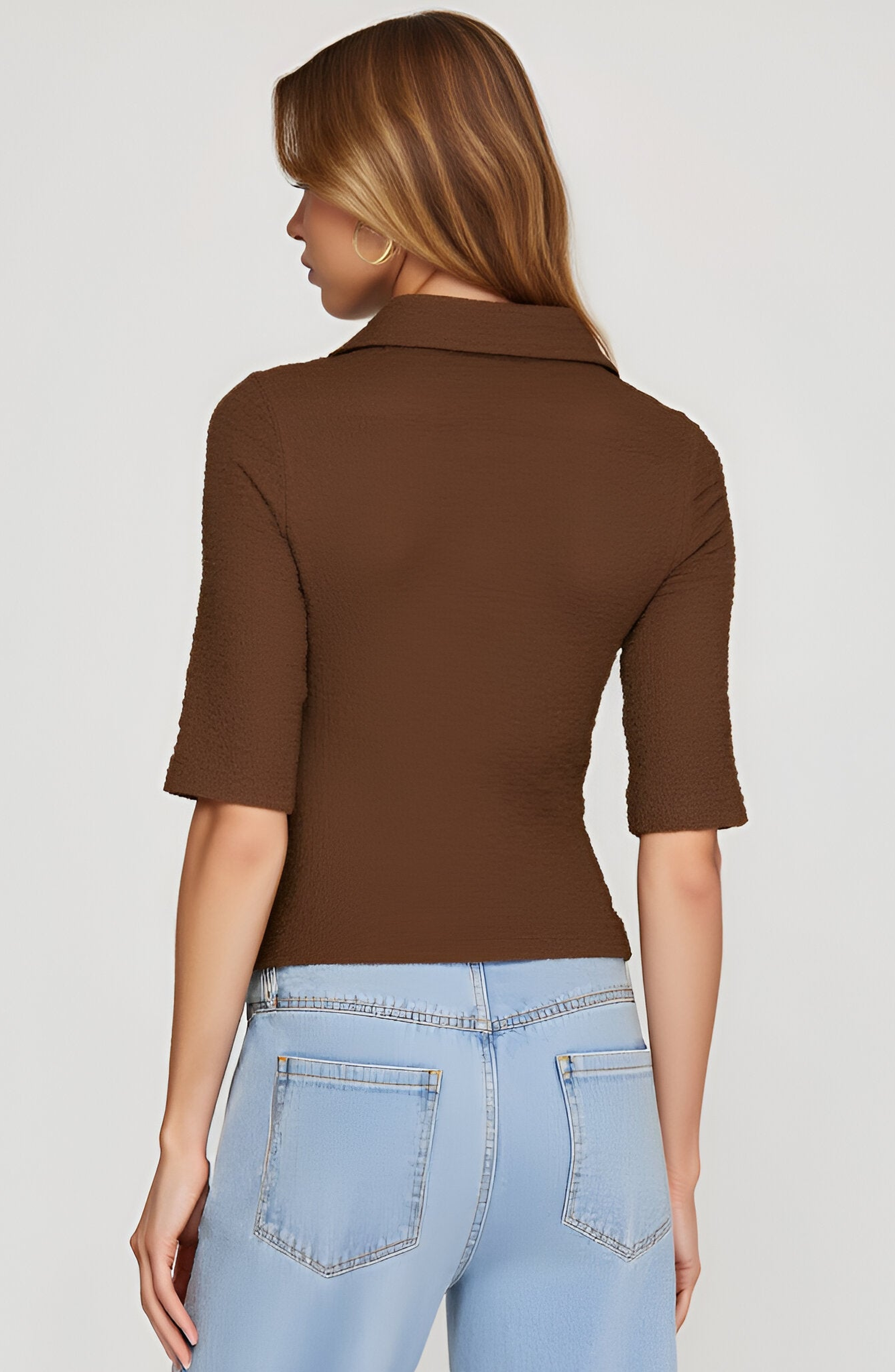 Textured Button-Up Collared Top - image 2