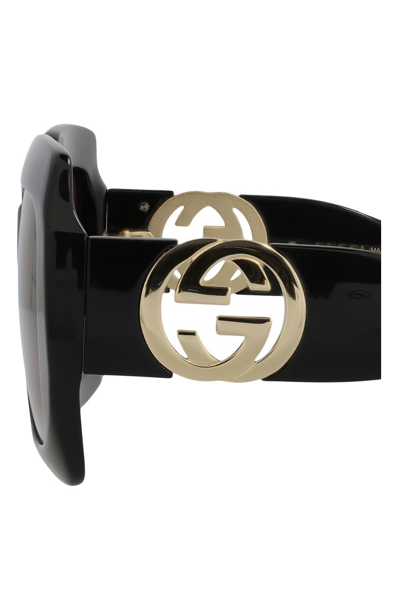Gucci 54mm Square Sunglasses, Alternate, color, Black Black Brown