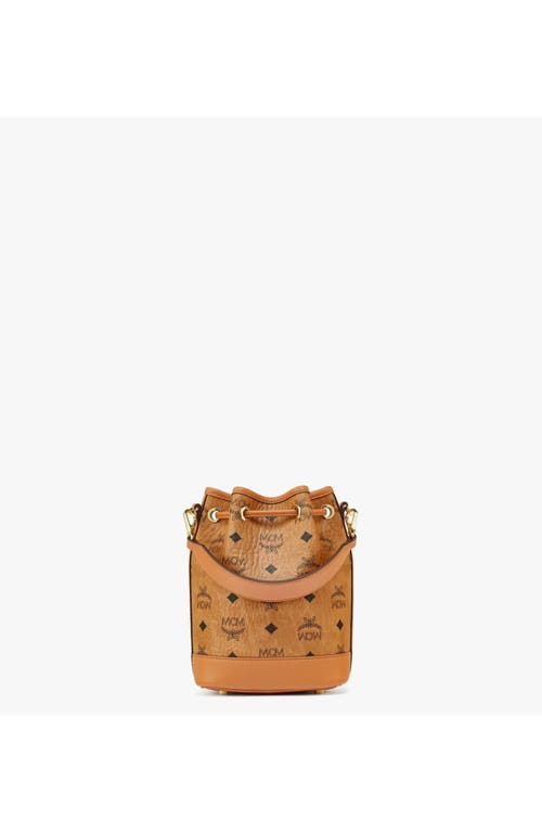 Mcm Women's Mini Dessau Visetos Coated Canvas Drawstring Bag In Cognac